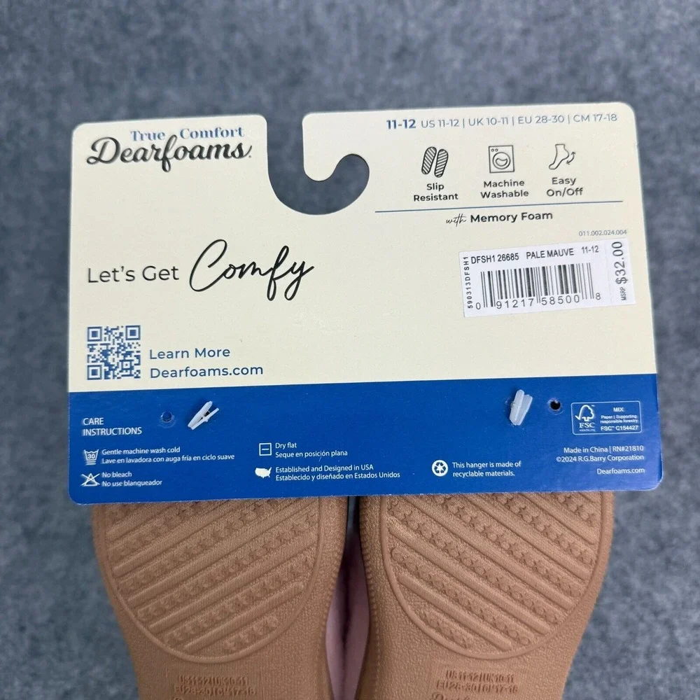 Dearfoams True Comfort Slippers Youth Girl Size 11/12 Pink Slip On Cozy Warm NEW
